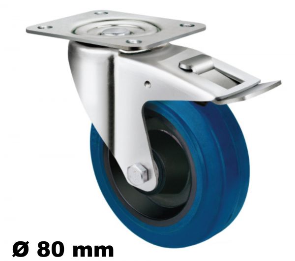 Lenkrolle 80mm Bremse Stopper Stop Feststeller mit Reifen als Elastik Wheel